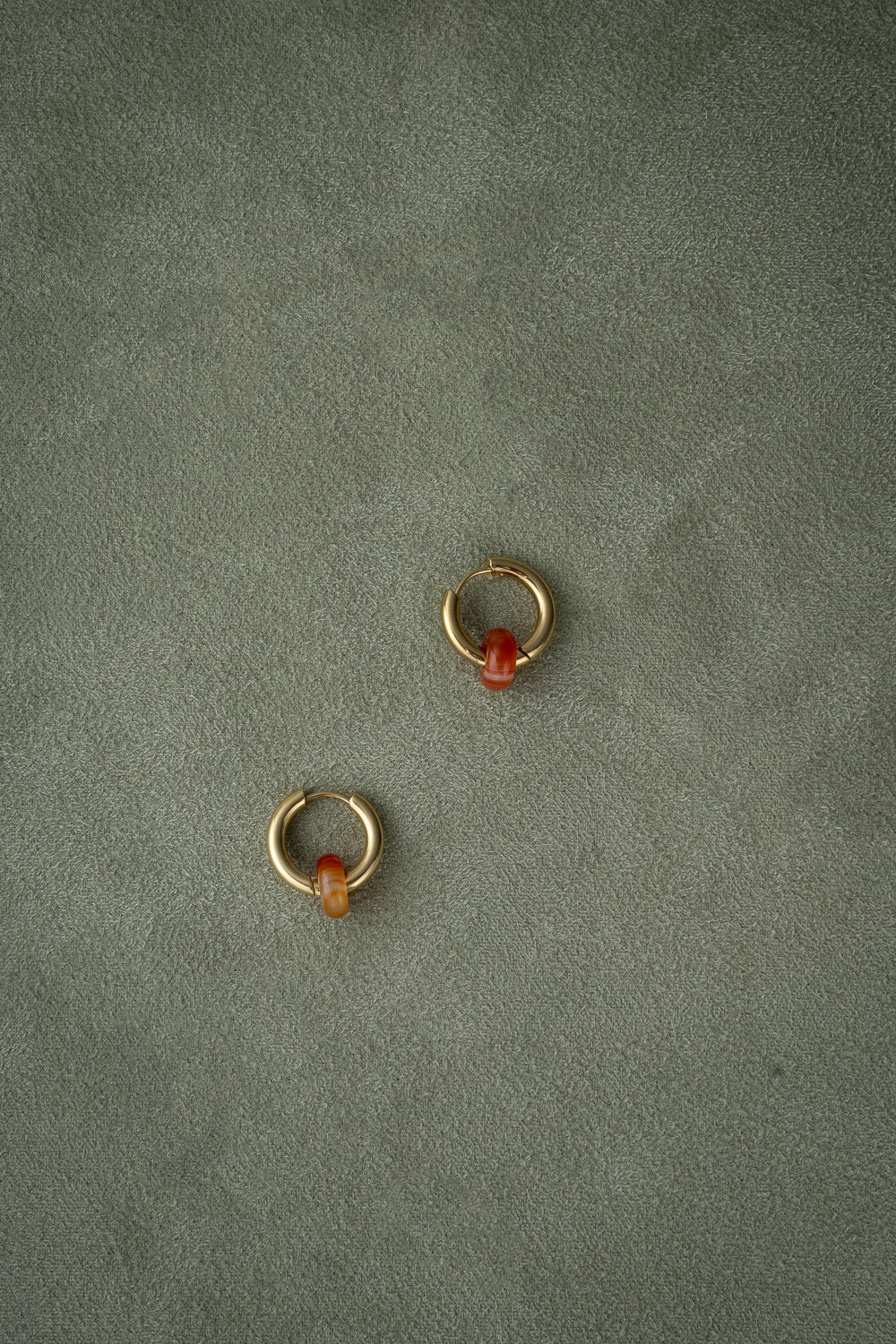Gold Hoop Earrings with Red Agate