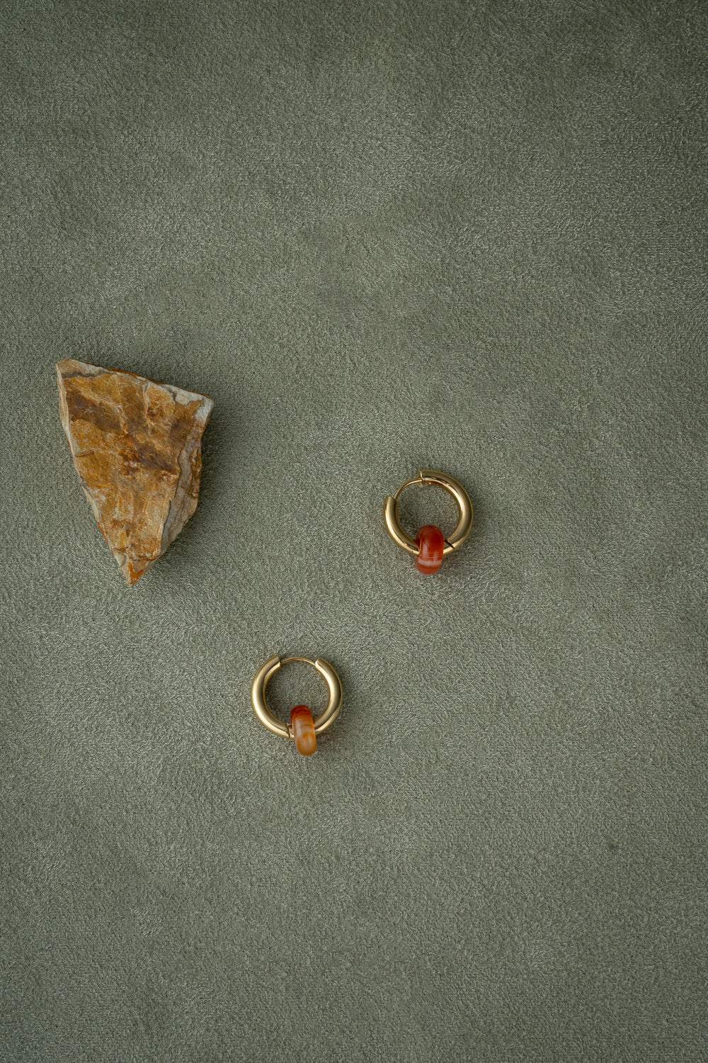 Gold Hoop Earrings with Red Agate