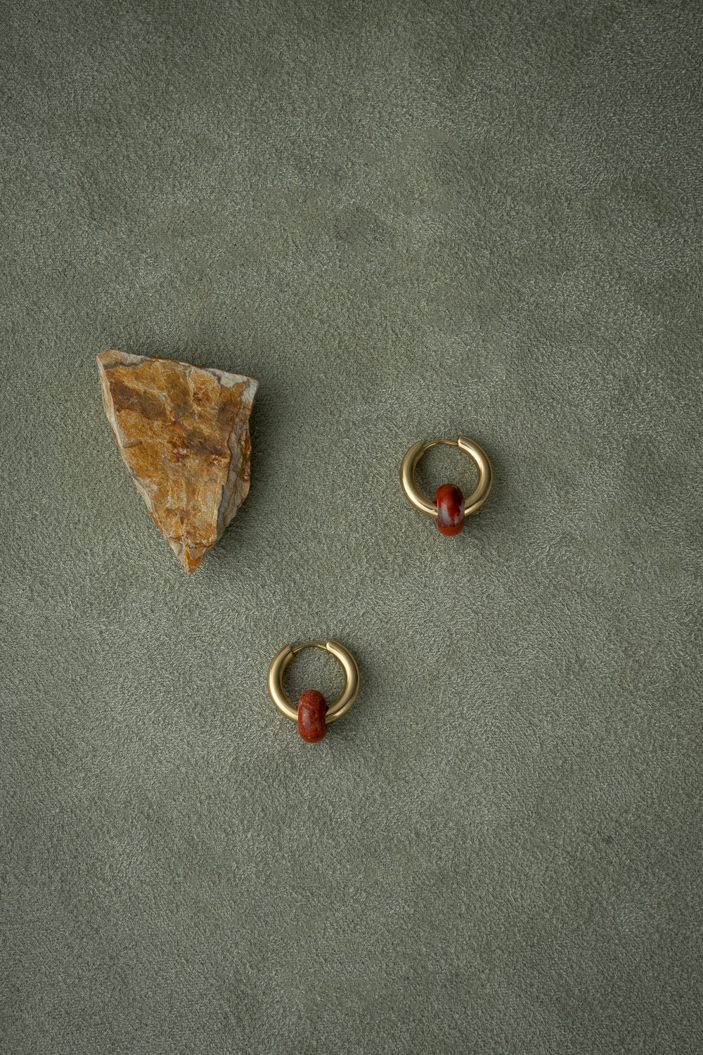 Gold Hoop Earrings with Red Natural Stone