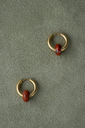 Gold Hoop Earrings with Red Natural Stone