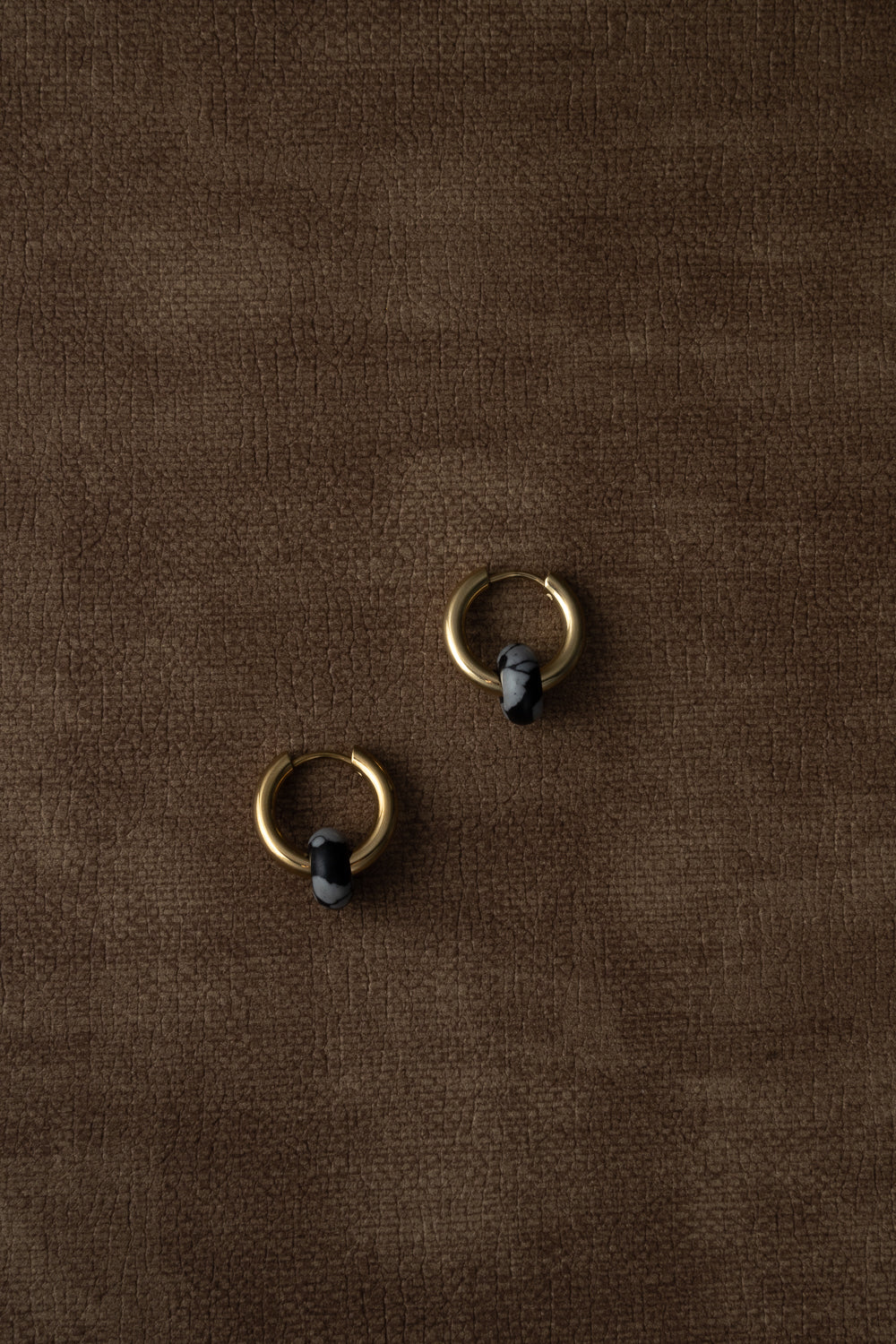 Gold Hoop Earrings with Black Stone
