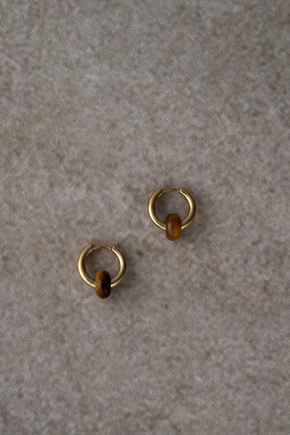 Gold Hoop Earrings with Tiger Eye