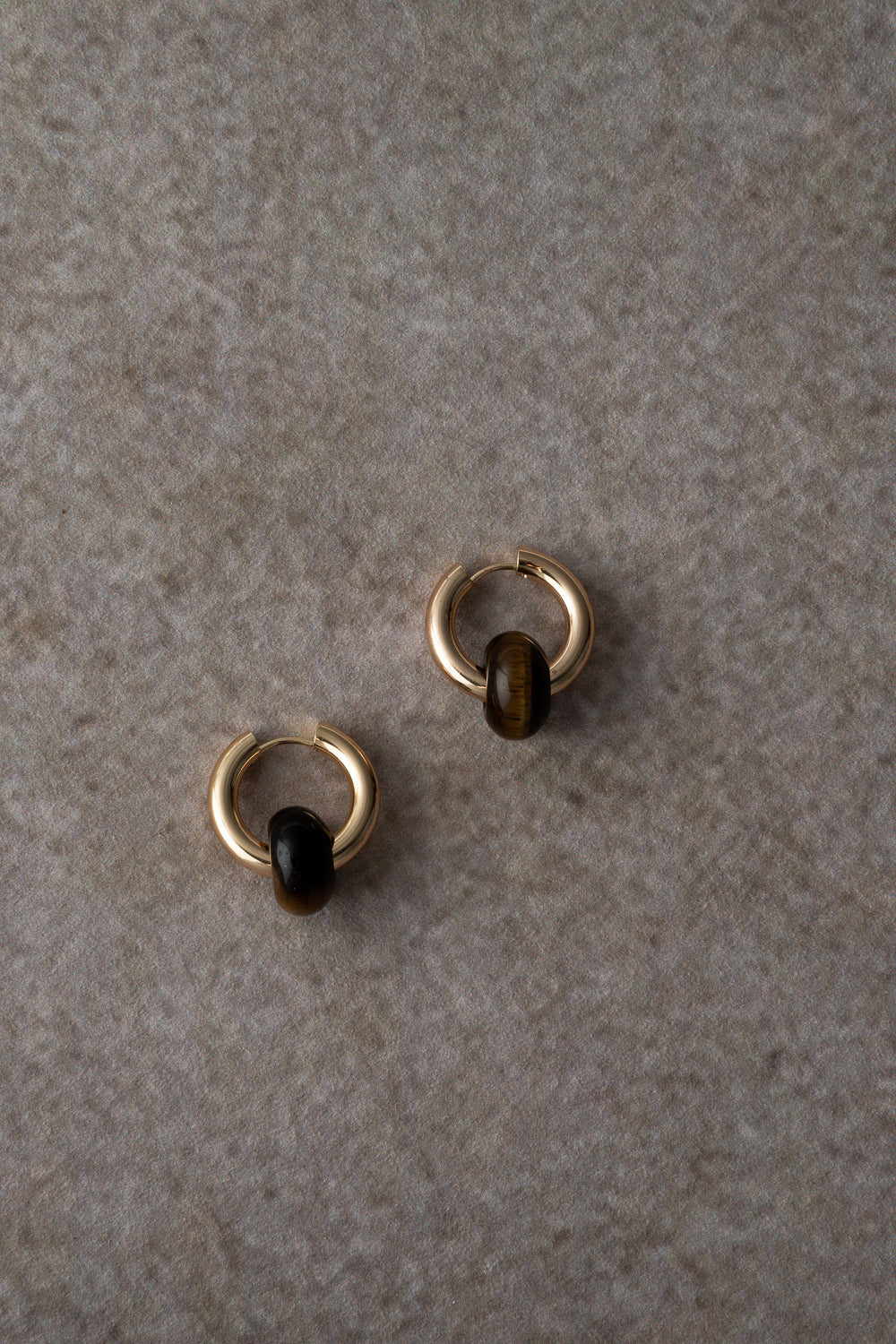 Gold Hoop Earrings with Tiger Eye