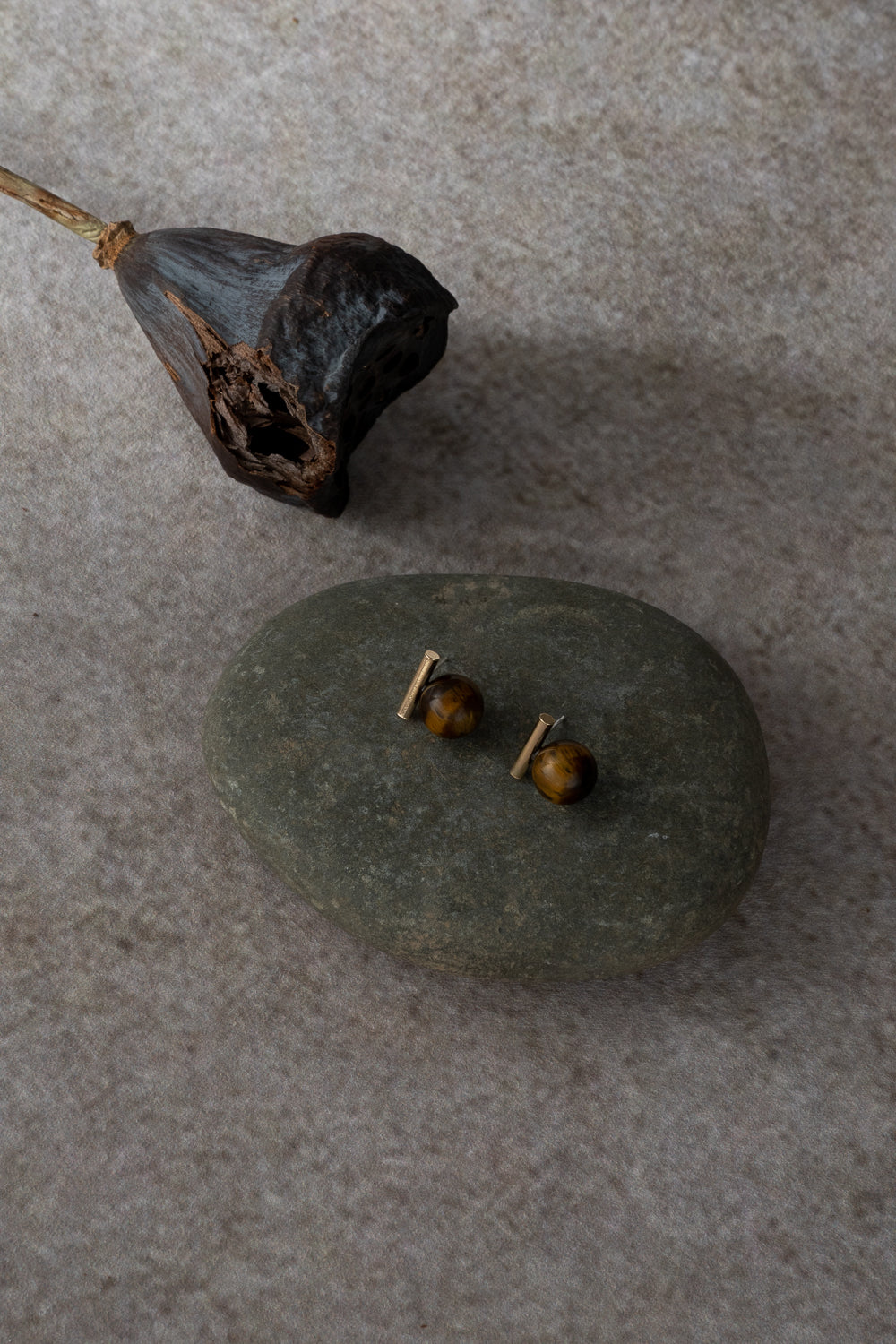 Tiger Eye Bar Stud Earrings