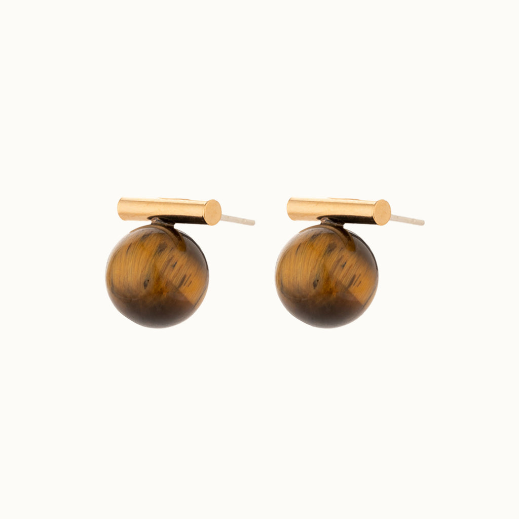 Tiger Eye Bar Stud Earrings