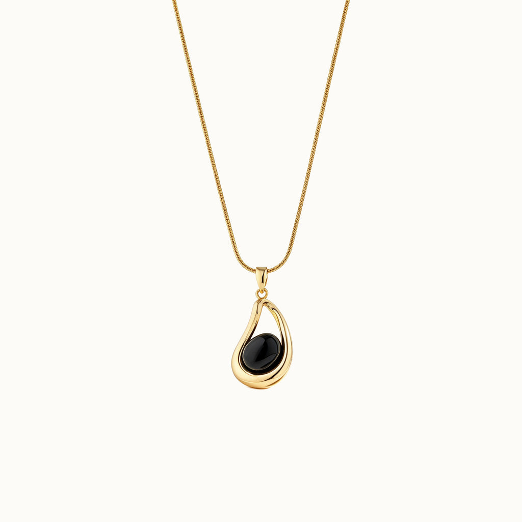 Black Agate Teardrop Necklace