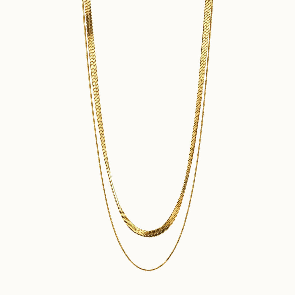 Gold Double Snack Chain Necklace Set