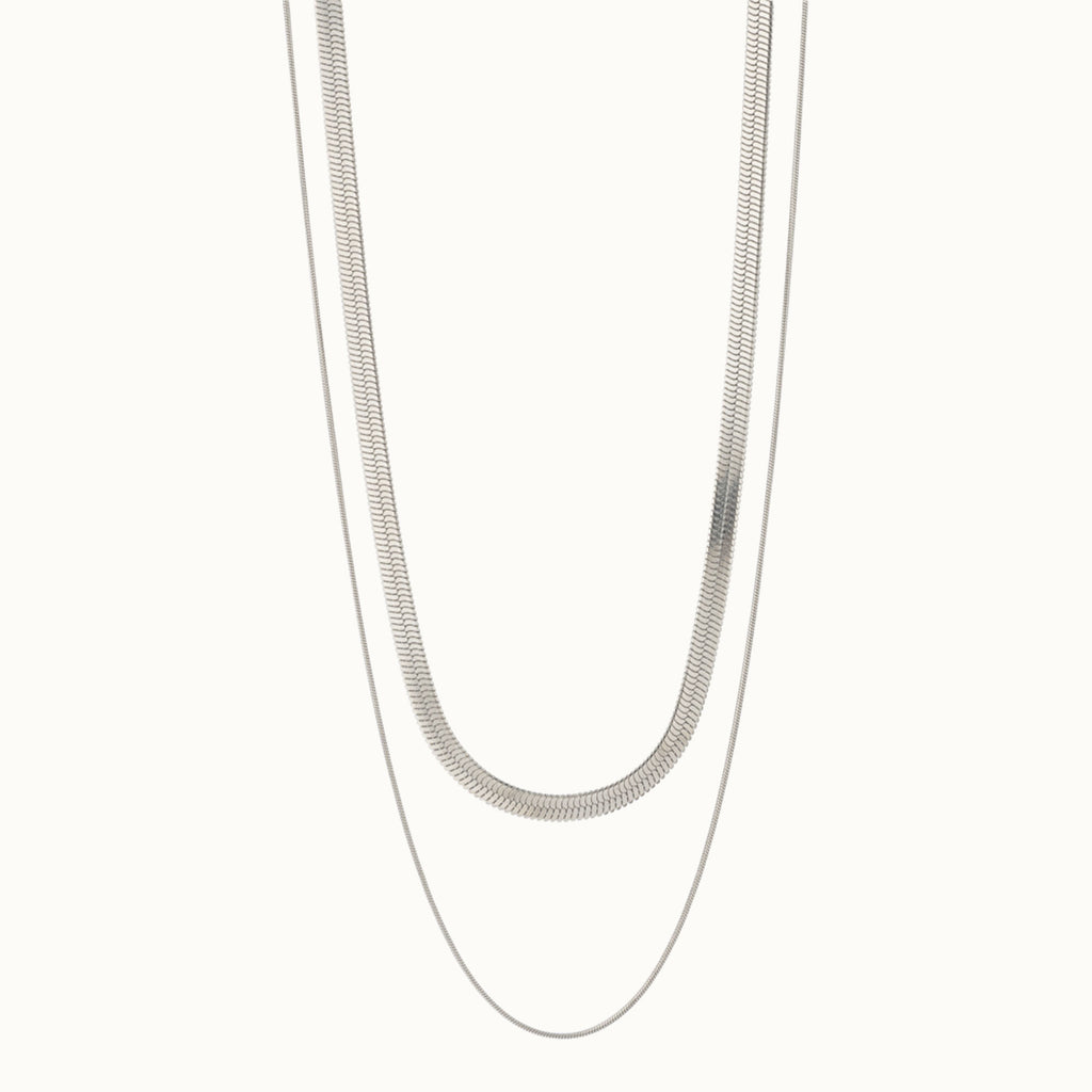 Silver Snake Chain Necklace Set