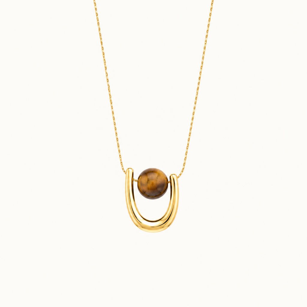 Tiger Eye U-Shape Pendant Necklace