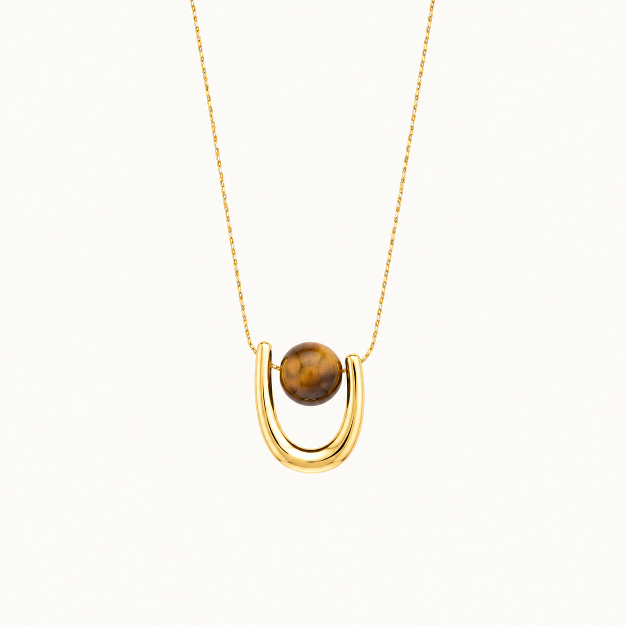 Tiger Eye U-Shape Pendant Necklace