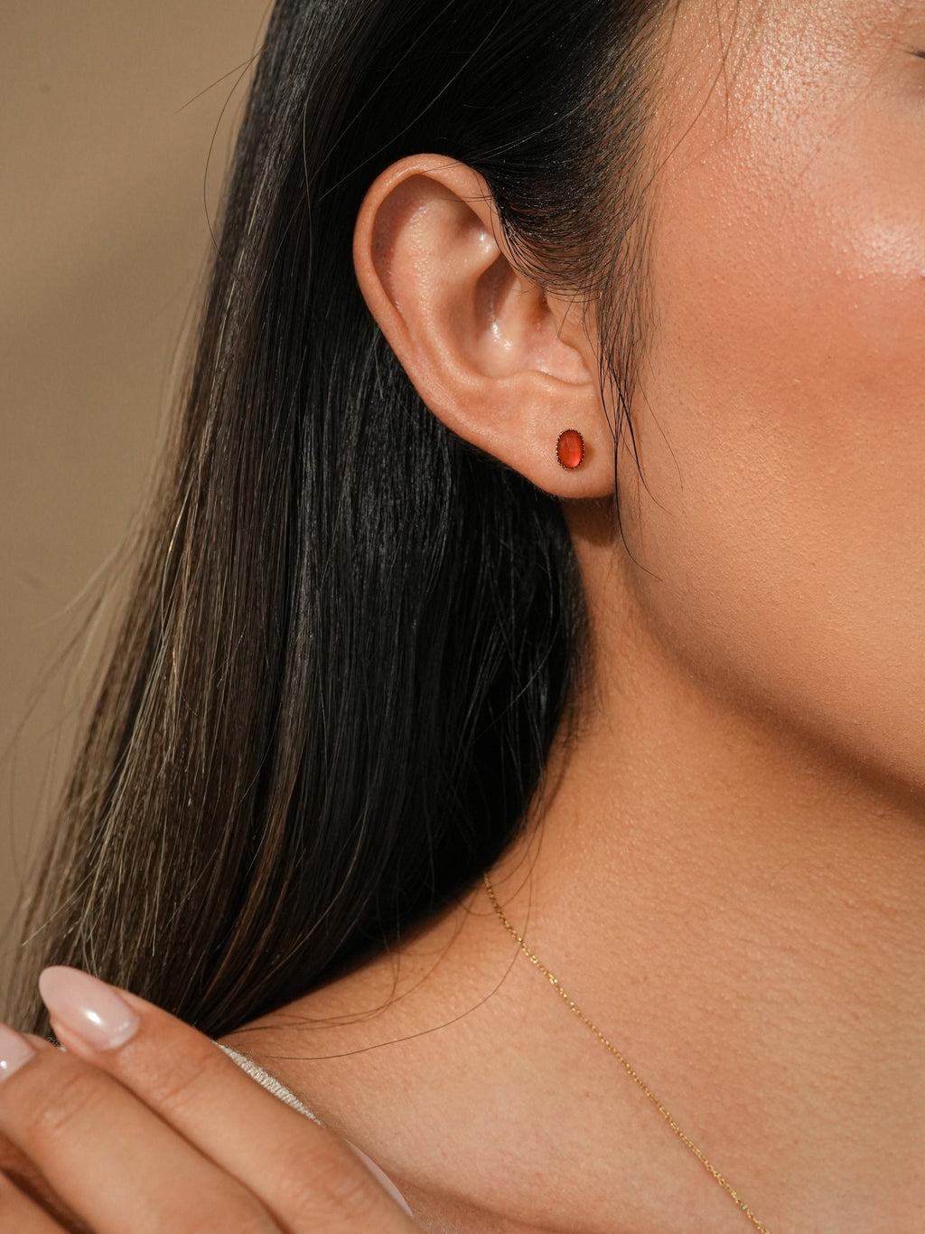 Red Agate Stud Earrings
