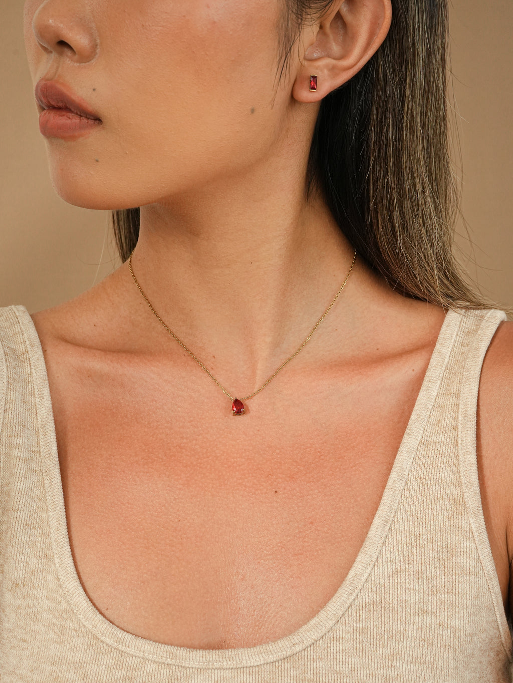 Red Zircon Stud Earrings