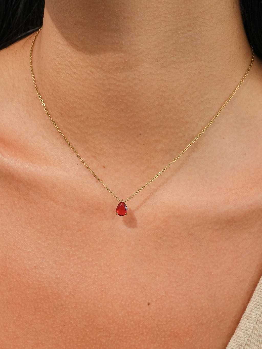 Red Zircon Teardrop Necklace