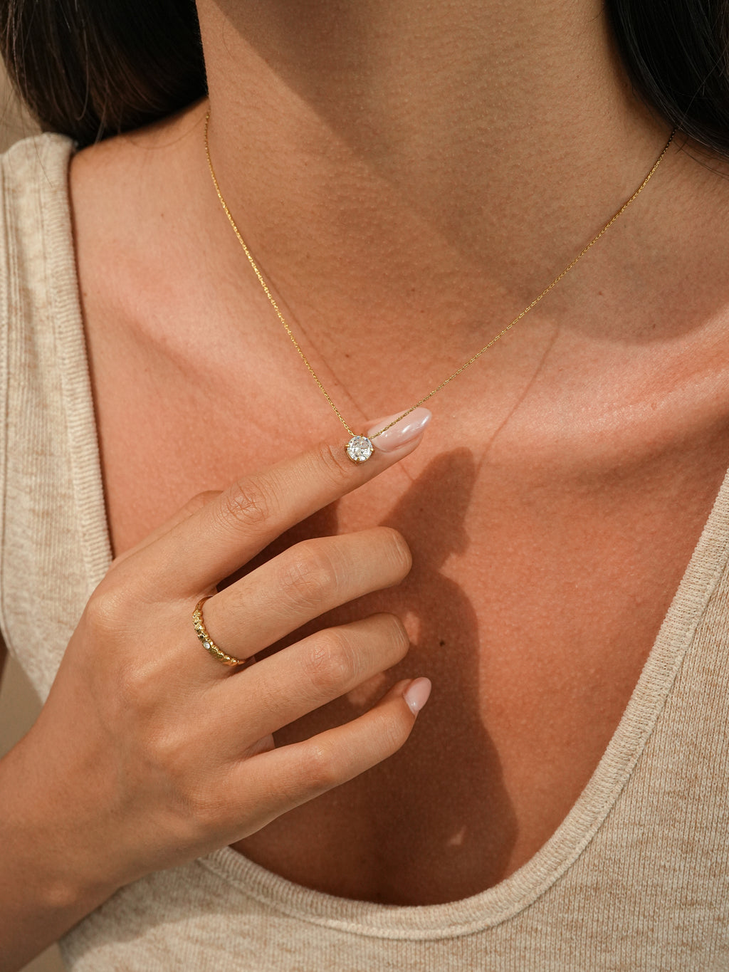 Gold Zircon Pendant Necklace