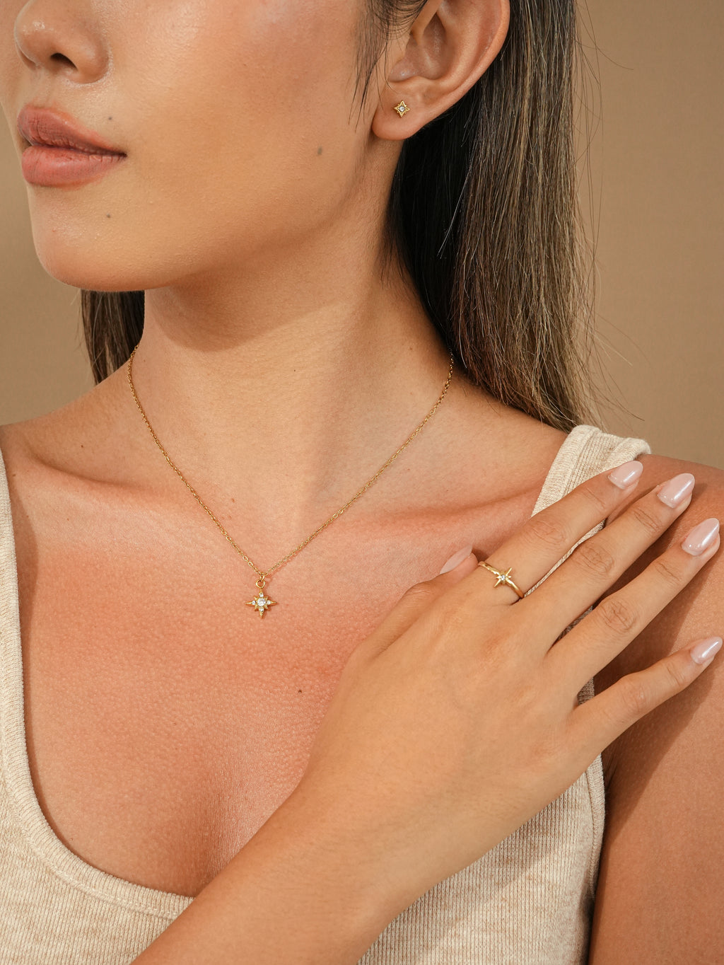 Gold Star Zircon Stud Earrings