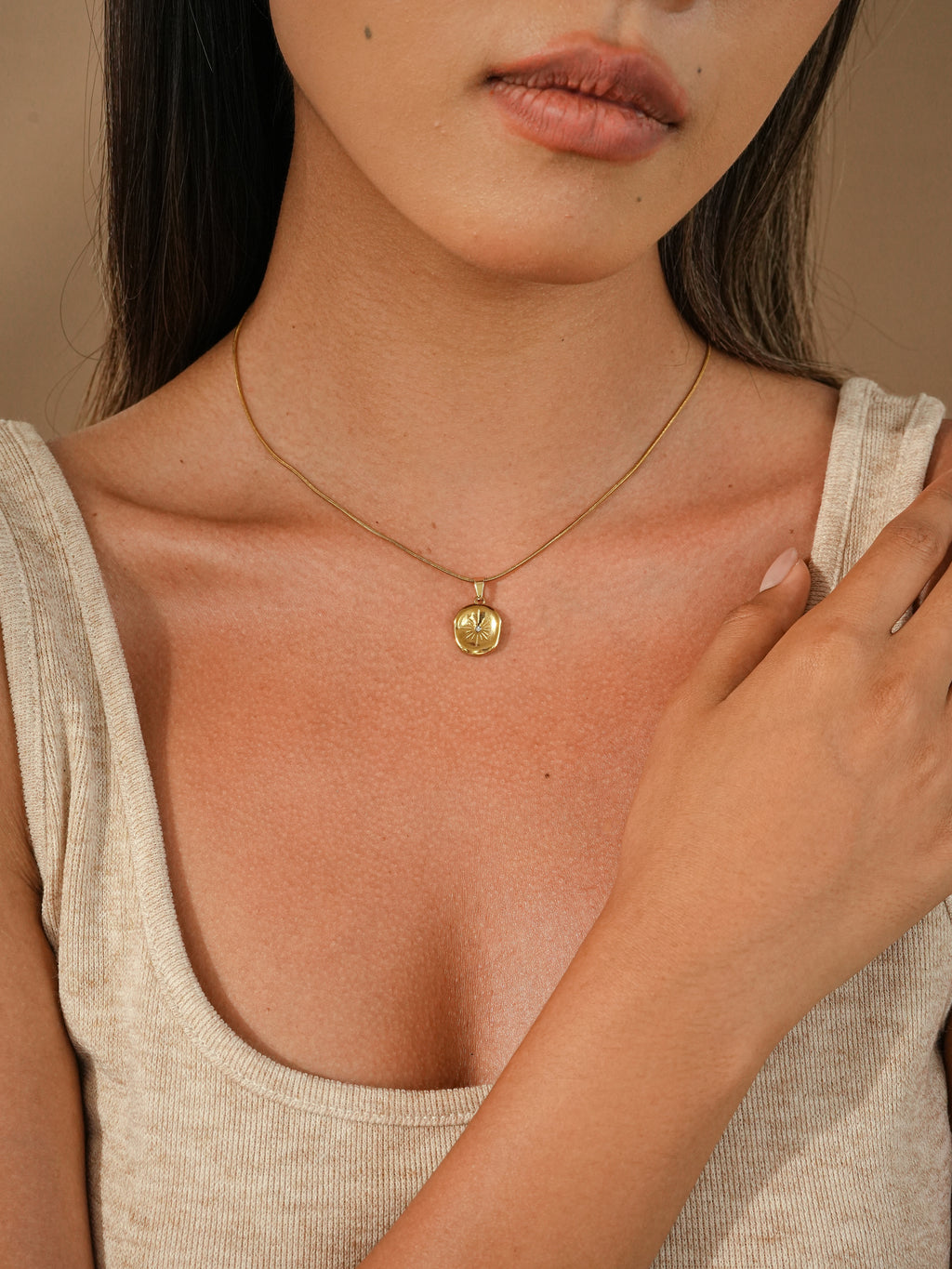 Gold Engraved Coin Necklace