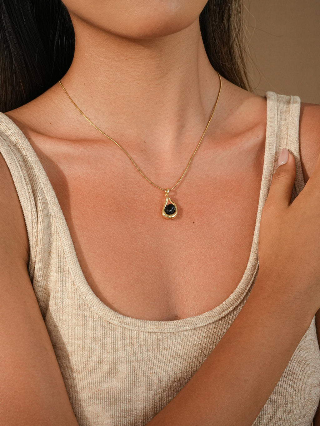 Black Agate Teardrop Necklace