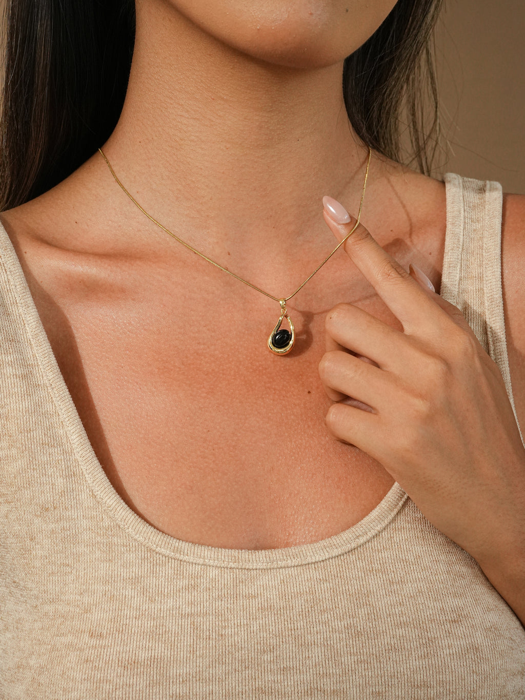 Black Agate Teardrop Necklace