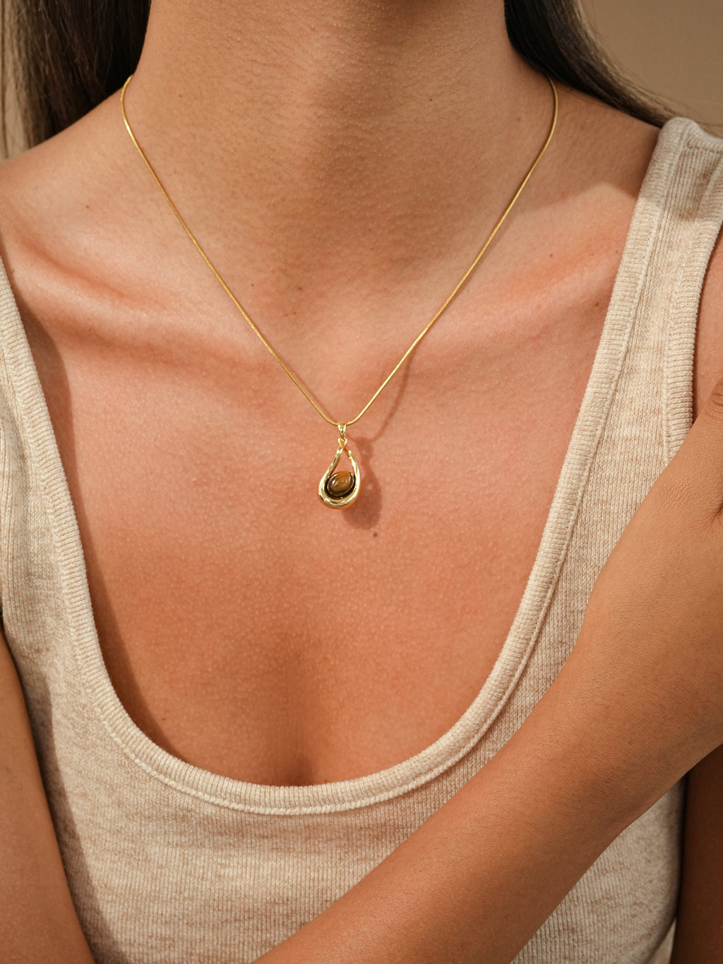 Tiger Eye Teardrop Necklace