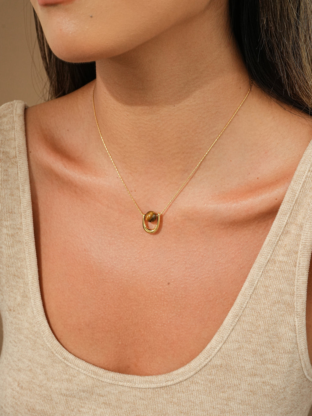 Tiger Eye U-Shape Pendant Necklace