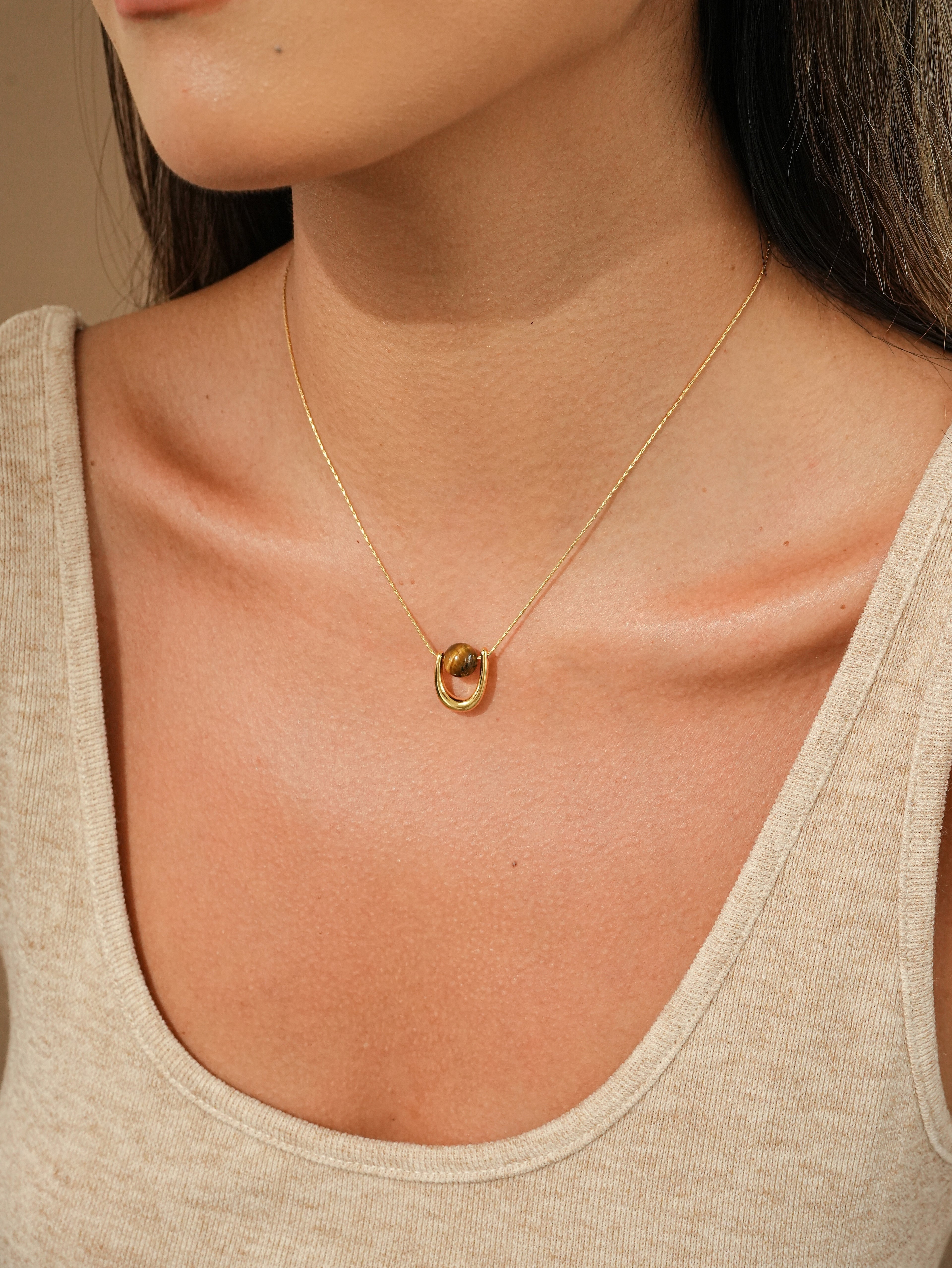 Tiger Eye U-Shape Pendant Necklace