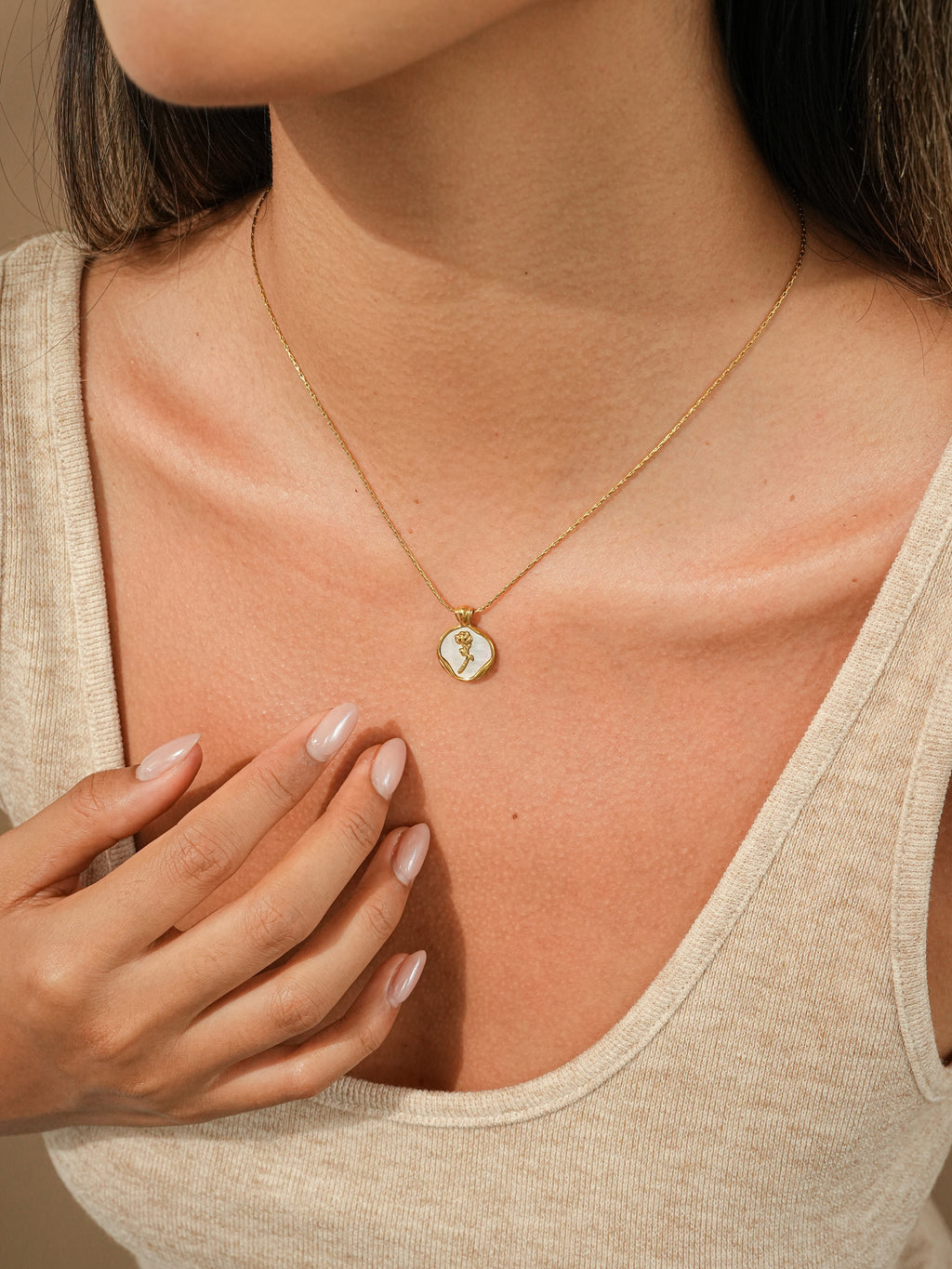 Gold Mother of Pearl Rose Necklace