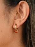 Gold Hoop Earrings with Red Agate