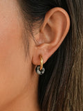 Gold Hoop Earrings with Black Stone
