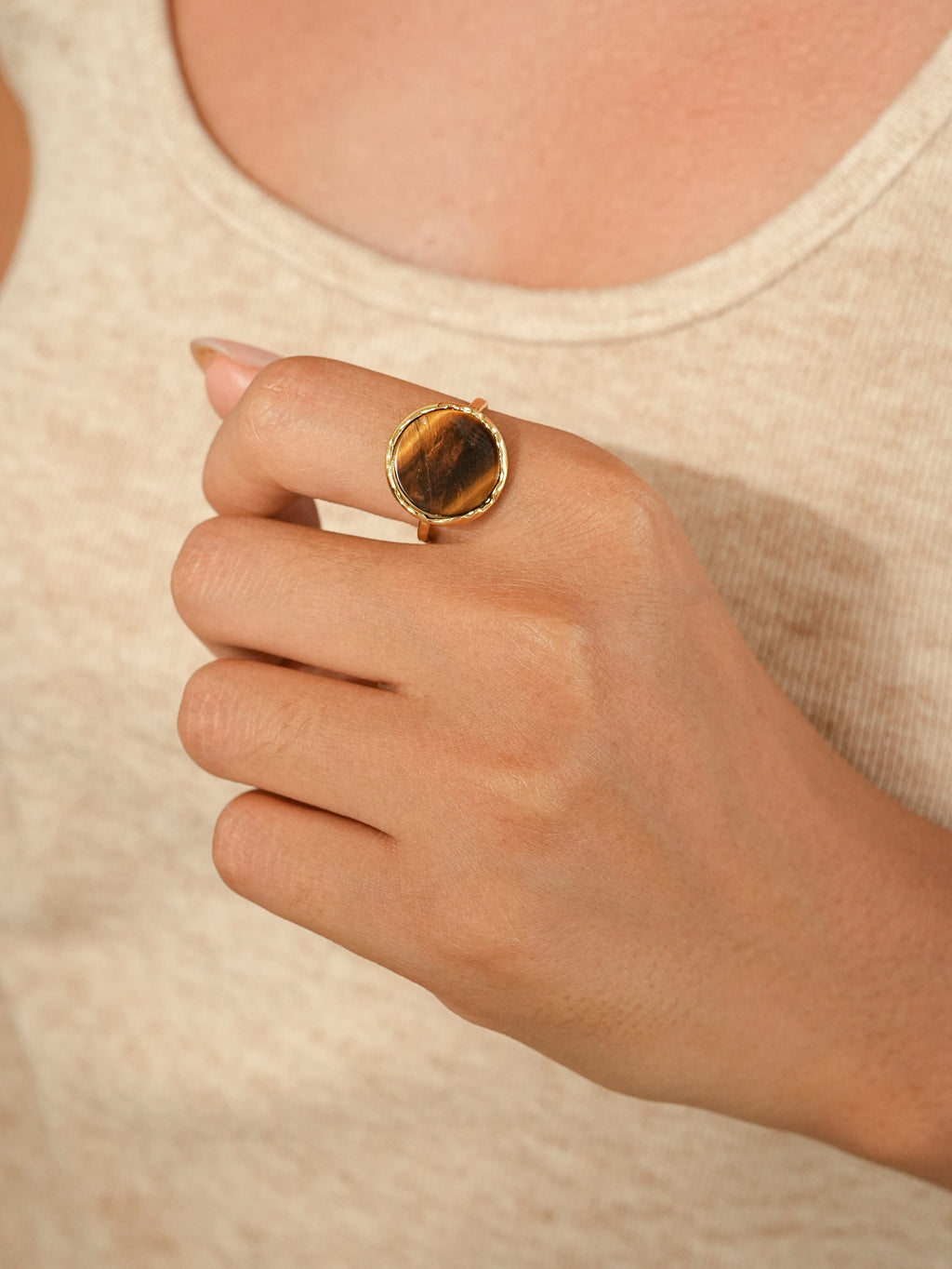 Adjustable Tiger Eye Signet Ring