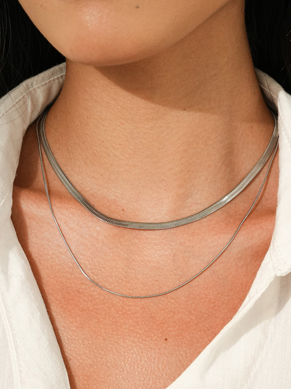 Silver Snake Chain Necklace Set