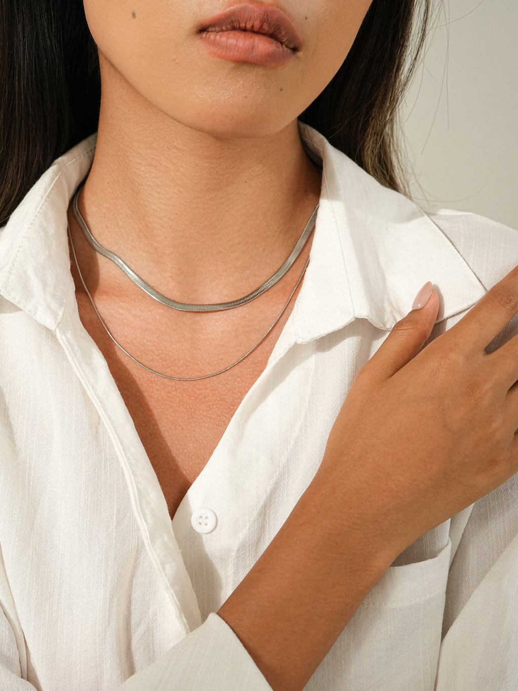 Silver Snake Chain Necklace Set