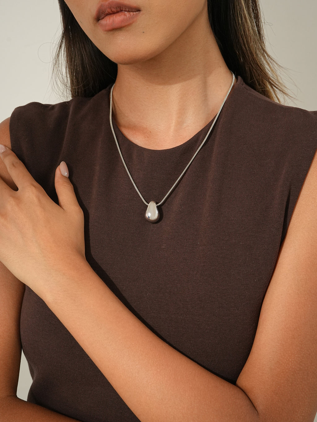 Silver Water Drop Long Necklace